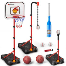 Hurtle 4-In-1 Kids Basketball & T-Ball Hoop Set – Adjustable Height (3.5–6.2 Ft) Includes Hanging Baseball Hoop, Indoor & Outdoor Backyard Sports Toy (Black)