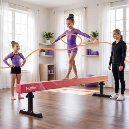 Hurtle 8' Adjustable Balance Beam – Adjustable Height For Beginners To Advanced Users, Non-Slip Surface For Gymnastics Practice At Home (Peach)