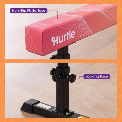 Hurtle 8' Adjustable Balance Beam – Adjustable Height For Beginners To Advanced Users, Non-Slip Surface For Gymnastics Practice At Home (Peach)