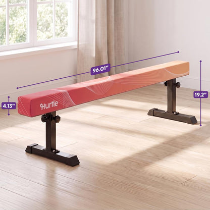 Hurtle 8' Adjustable Balance Beam – Adjustable Height For Beginners To Advanced Users, Non-Slip Surface For Gymnastics Practice At Home (Peach)