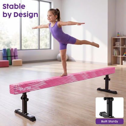Hurtle 8' Adjustable Balance Beam – Adjustable Height For Beginners To Advanced Users, Non-Slip Surface For Gymnastics Practice At Home (Pink)