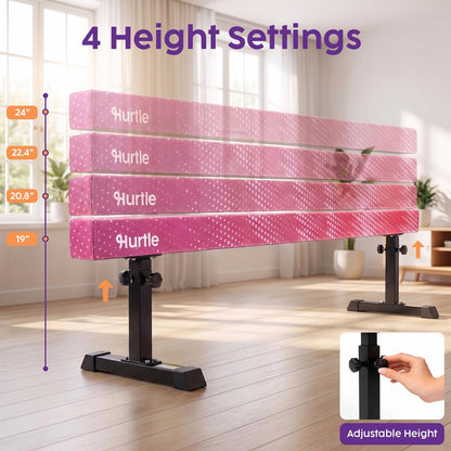 Hurtle 8' Adjustable Balance Beam – Adjustable Height For Beginners To Advanced Users, Non-Slip Surface For Gymnastics Practice At Home (Pink)