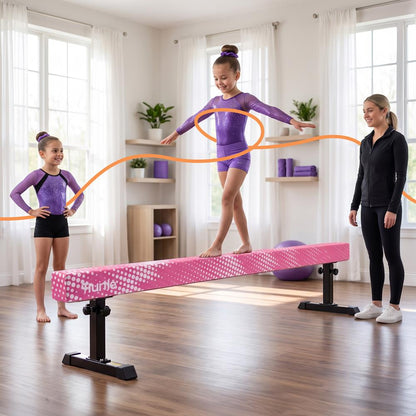 Hurtle 8' Adjustable Balance Beam – Adjustable Height For Beginners To Advanced Users, Non-Slip Surface For Gymnastics Practice At Home (Pink)