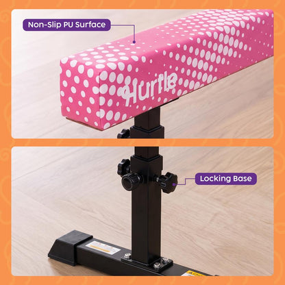 Hurtle 8' Adjustable Balance Beam – Adjustable Height For Beginners To Advanced Users, Non-Slip Surface For Gymnastics Practice At Home (Pink)