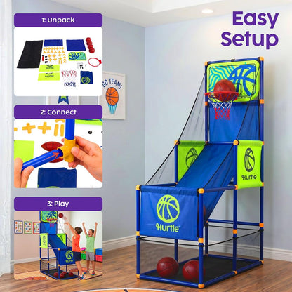 Hurtle Basketball Hoop Set For Kids, Teens & Adults – Sturdy, Child-Safe Design With Stable Base, Easy Assembly, Includes Mini Ball & Net, Weather-Resistant For Indoor & Outdoor Play (Blue)