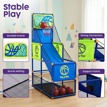 Hurtle Basketball Hoop Set For Kids, Teens & Adults – Sturdy, Child-Safe Design With Stable Base, Easy Assembly, Includes Mini Ball & Net, Weather-Resistant For Indoor & Outdoor Play (Blue)