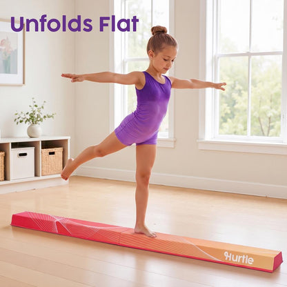 Hurtle 6’ Foldable Balance Beam For Kids – Durable Foam Construction With Non-Slip Bottom, And Storage Bag, Ideal For Home And Gym Use (Peach)