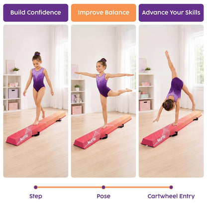 Hurtle 6’ Foldable Balance Beam For Kids – Durable Foam Construction With Non-Slip Bottom, And Storage Bag, Ideal For Home And Gym Use (Peach)