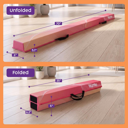 Hurtle 6’ Foldable Balance Beam For Kids – Durable Foam Construction With Non-Slip Bottom, And Storage Bag, Ideal For Home And Gym Use (Peach)