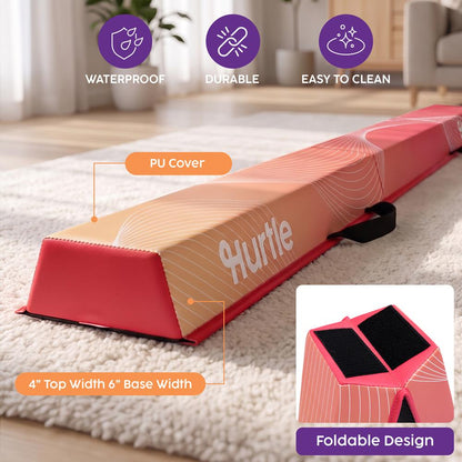 Hurtle 6’ Foldable Balance Beam For Kids – Durable Foam Construction With Non-Slip Bottom, And Storage Bag, Ideal For Home And Gym Use (Peach)