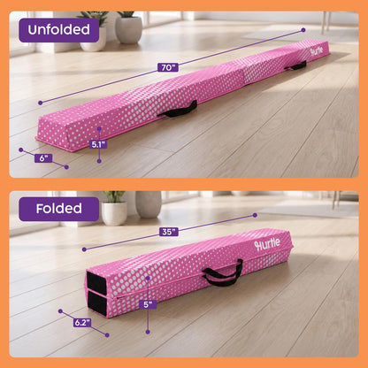 Hurtle 6’ Foldable Balance Beam For Kids – Durable Foam Construction With Non-Slip Bottom, And Storage Bag, Ideal For Home And Gym Use (Pink)