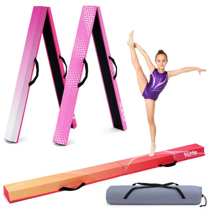 Hurtle 8’ Foldable Balance Beam For Kids – Durable Foam Construction With Non-Slip Bottom, And Storage Bag, Ideal For Home And Gym Use (Peach)