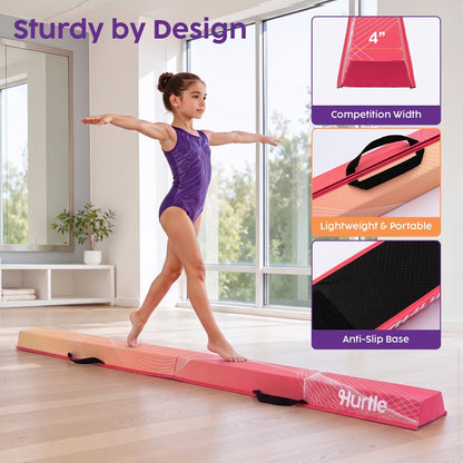 Hurtle 8’ Foldable Balance Beam For Kids – Durable Foam Construction With Non-Slip Bottom, And Storage Bag, Ideal For Home And Gym Use (Peach)