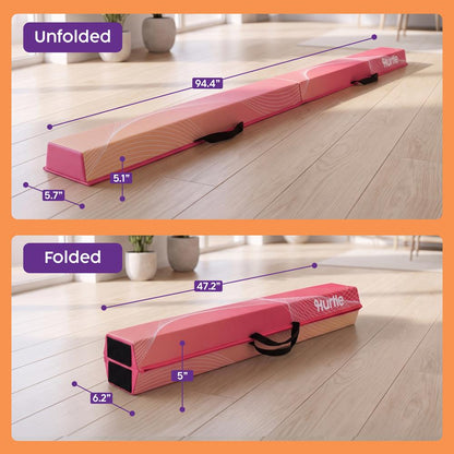Hurtle 8’ Foldable Balance Beam For Kids – Durable Foam Construction With Non-Slip Bottom, And Storage Bag, Ideal For Home And Gym Use (Peach)