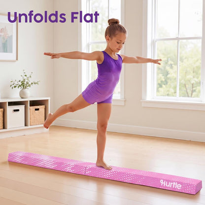 Hurtle 8’ Foldable Balance Beam For Kids – Durable Foam Construction With Non-Slip Bottom, And Storage Bag, Ideal For Home And Gym Use (Pink)