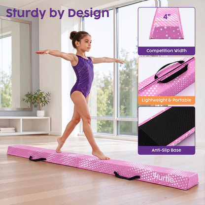 Hurtle 8’ Foldable Balance Beam For Kids – Durable Foam Construction With Non-Slip Bottom, And Storage Bag, Ideal For Home And Gym Use (Pink)