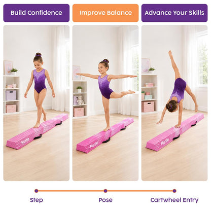 Hurtle 8’ Foldable Balance Beam For Kids – Durable Foam Construction With Non-Slip Bottom, And Storage Bag, Ideal For Home And Gym Use (Pink)