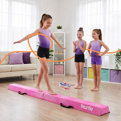 Hurtle 8’ Foldable Balance Beam For Kids – Durable Foam Construction With Non-Slip Bottom, And Storage Bag, Ideal For Home And Gym Use (Pink)