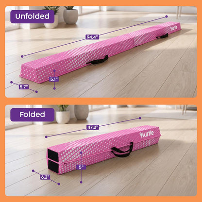 Hurtle 8’ Foldable Balance Beam For Kids – Durable Foam Construction With Non-Slip Bottom, And Storage Bag, Ideal For Home And Gym Use (Pink)
