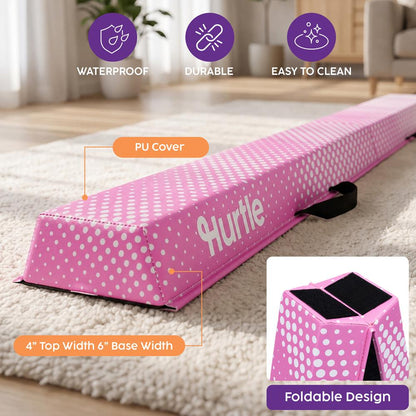 Hurtle 8’ Foldable Balance Beam For Kids – Durable Foam Construction With Non-Slip Bottom, And Storage Bag, Ideal For Home And Gym Use (Pink)