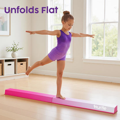 Hurtle 8’ Foldable Balance Beam For Kids – Durable Foam Construction With Non-Slip Bottom, And Storage Bag, Ideal For Home And Gym Use (Purple)