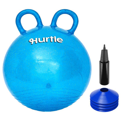 Hurtle 18" Glitter Hopper Ball With Handles, Air Pump & Cones – Indoor/Outdoor Active Play For Kids (Blue)