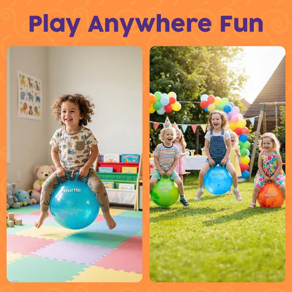 Hurtle 18" Glitter Hopper Ball With Handles, Air Pump & Cones – Indoor/Outdoor Active Play For Kids (Blue)