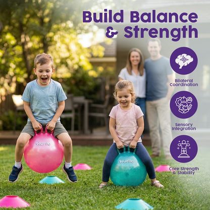 Hurtle 18" Glitter Hopper Ball Set With Handles, Air Pump & Cones – Indoor/Outdoor Active Play For Kids (Pink & Teal)