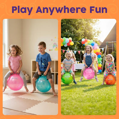 Hurtle 18" Glitter Hopper Ball Set With Handles, Air Pump & Cones – Indoor/Outdoor Active Play For Kids (Pink & Teal)