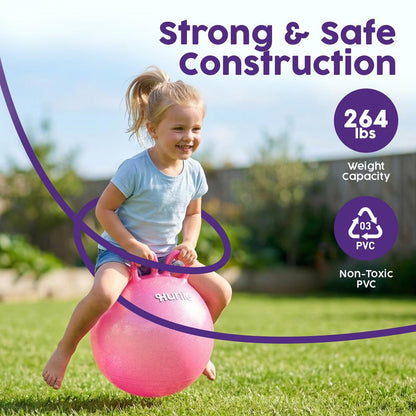 Hurtle 18" Glitter Hopper Ball With Handles, Air Pump & Cones – Indoor/Outdoor Active Play For Kids (Pink)