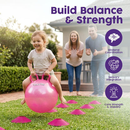 Hurtle 18" Glitter Hopper Ball With Handles, Air Pump & Cones – Indoor/Outdoor Active Play For Kids (Pink)