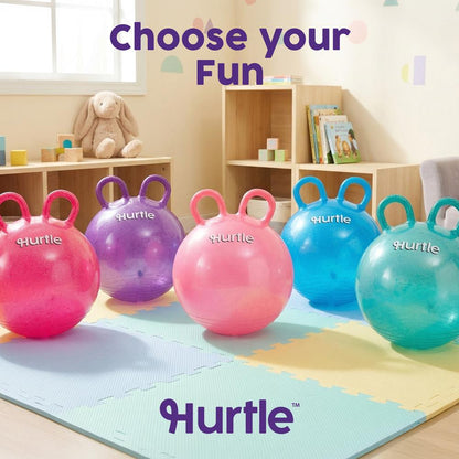 Hurtle 18" Glitter Hopper Ball With Handles, Air Pump & Cones – Indoor/Outdoor Active Play For Kids (Purple)