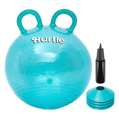 Hurtle 18" Glitter Hopper Ball With Handles, Air Pump & Cones – Indoor/Outdoor Active Play For Kids (Teal)