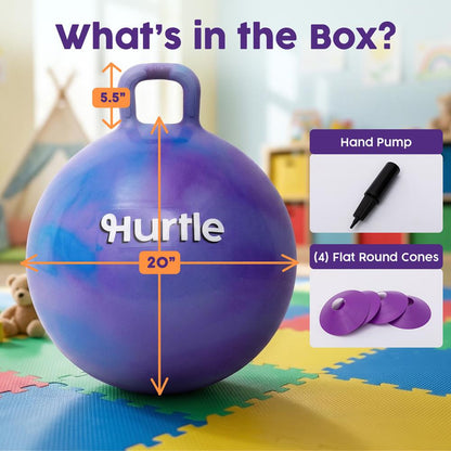 Hurtle 20" Marble Hopper Ball With Handles, Air Pump & Cones – Indoor/Outdoor Active Play For Kids (Blue)