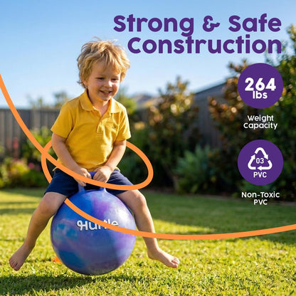 Hurtle 20" Marble Hopper Ball With Handles, Air Pump & Cones – Indoor/Outdoor Active Play For Kids (Blue)