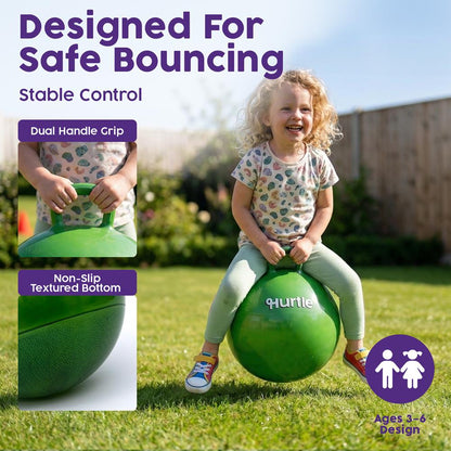 Hurtle 20" Marble Hopper Ball With Handles, Air Pump & Cones – Indoor/Outdoor Active Play For Kids (Army Green)