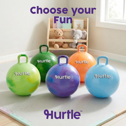 Hurtle 20" Marble Hopper Ball With Handles, Air Pump & Cones – Indoor/Outdoor Active Play For Kids (Army Green)