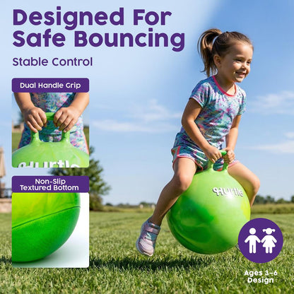 Hurtle 20" Marble Hopper Ball With Handles, Air Pump & Cones – Indoor/Outdoor Active Play For Kids (Green)