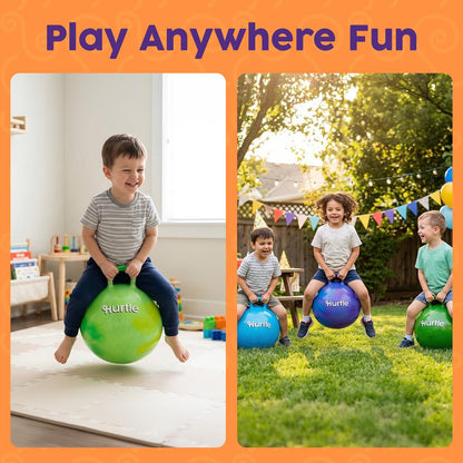 Hurtle 20" Marble Hopper Ball With Handles, Air Pump & Cones – Indoor/Outdoor Active Play For Kids (Green)