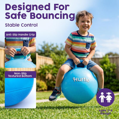 Hurtle 20" Marble Hopper Ball With Handles, Air Pump & Cones – Indoor/Outdoor Active Play For Kids (Navy Blue)
