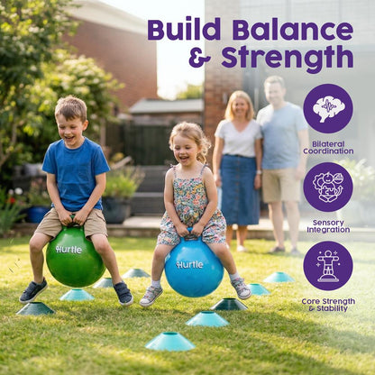 Hurtle 20" Marble Hopper Ball Set With Handles, Air Pump & Cones – Indoor/Outdoor Active Play For Kids (Army Green & Navy Blue)