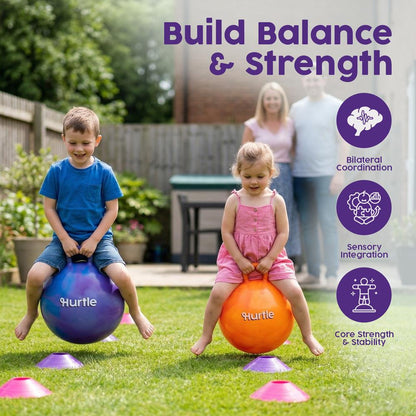 Hurtle 20" Marble Hopper Ball Set With Handles, Air Pump & Cones – Indoor/Outdoor Active Play For Kids (Pink & Blue)
