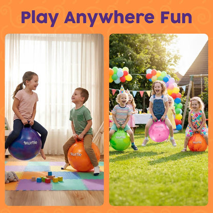 Hurtle 20" Marble Hopper Ball Set With Handles, Air Pump & Cones – Indoor/Outdoor Active Play For Kids (Pink & Blue)