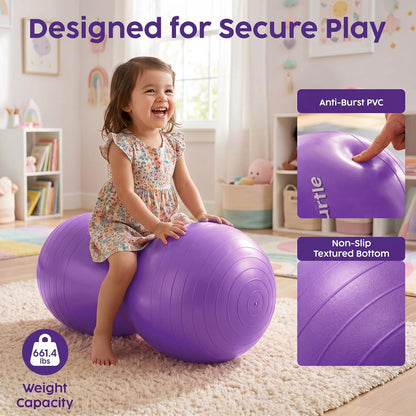 Hurtle Anti-Burst Peanut Exercise Ball With Hand Pump And Plugs, Great For Core Strength, Flexibility, And Balance In Everyday Workouts, Yoga, Or Gentle Movement Routines And Sensory Training (Purple)