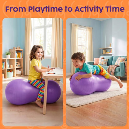 Hurtle Anti-Burst Peanut Exercise Ball With Hand Pump And Plugs, Great For Core Strength, Flexibility, And Balance In Everyday Workouts, Yoga, Or Gentle Movement Routines And Sensory Training (Purple)