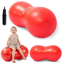 Hurtle Anti-Burst Peanut Exercise Ball With Hand Pump And Plugs, Great For Core Strength, Flexibility, And Balance In Everyday Workouts, Yoga, Or Gentle Movement Routines And Sensory Training (Red)