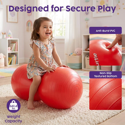 Hurtle Anti-Burst Peanut Exercise Ball With Hand Pump And Plugs, Great For Core Strength, Flexibility, And Balance In Everyday Workouts, Yoga, Or Gentle Movement Routines And Sensory Training (Red)