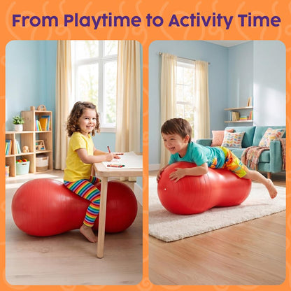 Hurtle Anti-Burst Peanut Exercise Ball With Hand Pump And Plugs, Great For Core Strength, Flexibility, And Balance In Everyday Workouts, Yoga, Or Gentle Movement Routines And Sensory Training (Red)
