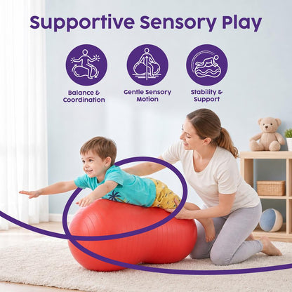 Hurtle Anti-Burst Peanut Exercise Ball With Hand Pump And Plugs, Great For Core Strength, Flexibility, And Balance In Everyday Workouts, Yoga, Or Gentle Movement Routines And Sensory Training (Red)