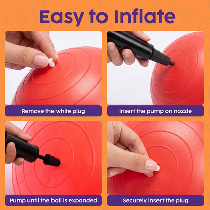 Hurtle Anti-Burst Peanut Exercise Ball With Hand Pump And Plugs, Great For Core Strength, Flexibility, And Balance In Everyday Workouts, Yoga, Or Gentle Movement Routines And Sensory Training (Red)